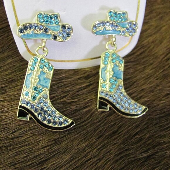 COWGIRL HATS & BOOTS EARRINGS LOTS OF BLING - Picture 3 of 6